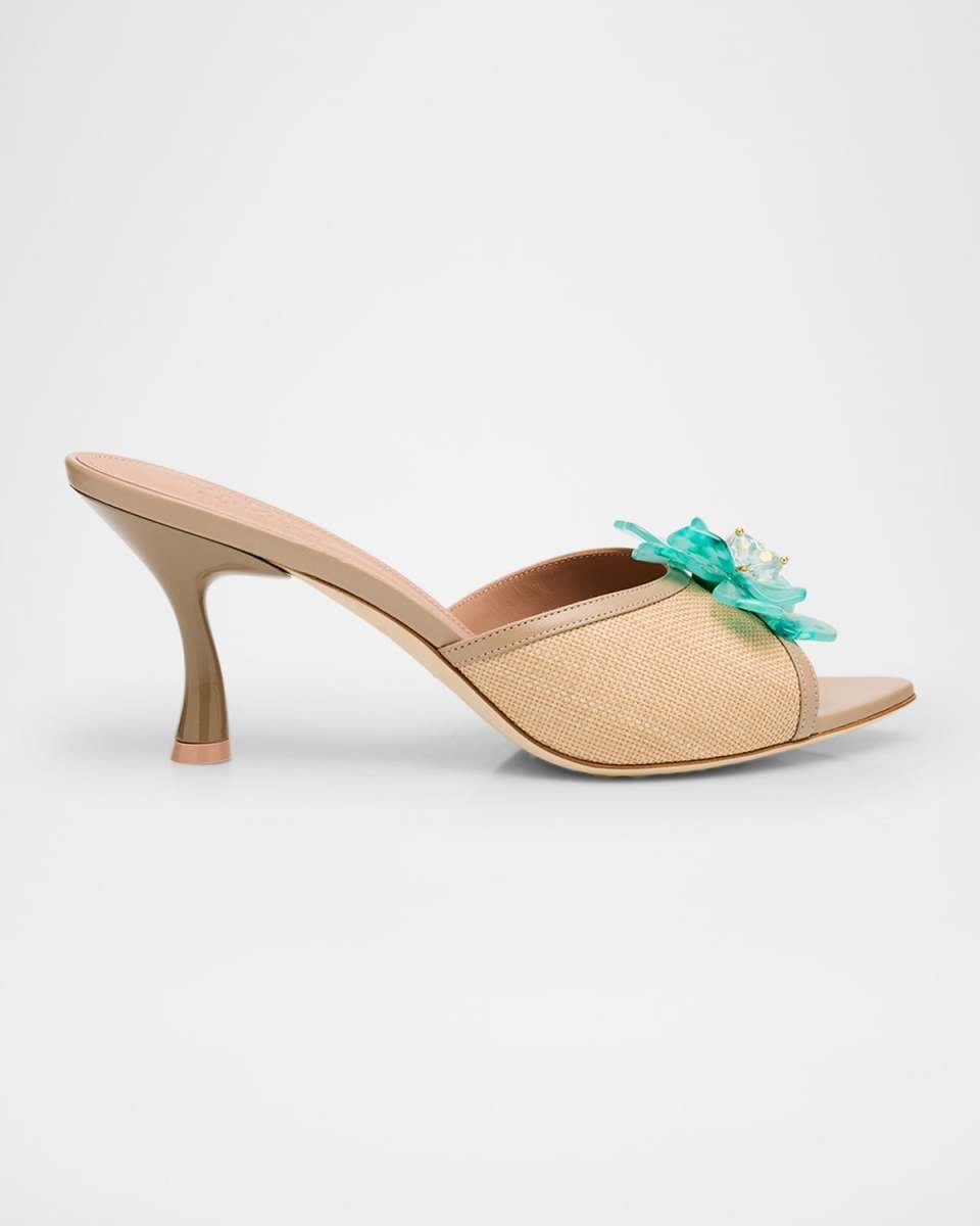 Raffia and Leather Flower-Ornament Sandals